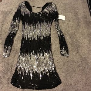 Dark Navy blue and silver rainfall sequenced dress