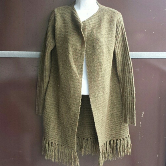 Marisa Christina Green Fringe Open Front Cardigan Size M - Picture 4 of 4
