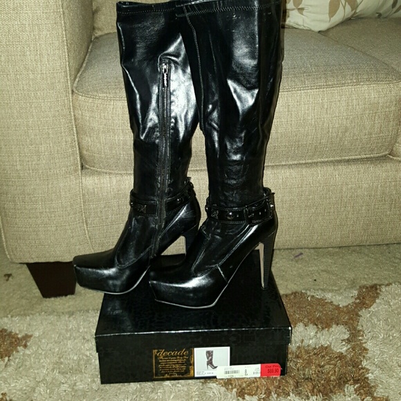 Baby Phat snubnose knee high black stiletto boots