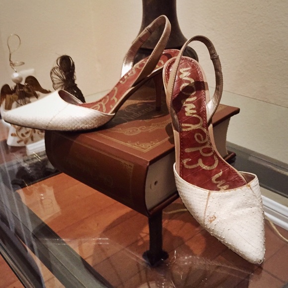 Price⬇️Sam Edelman White Snakeskin Orly slingbacks