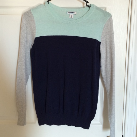 Mint, navy blue, and mint colored sweater