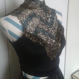 Gold Lace Applique Top