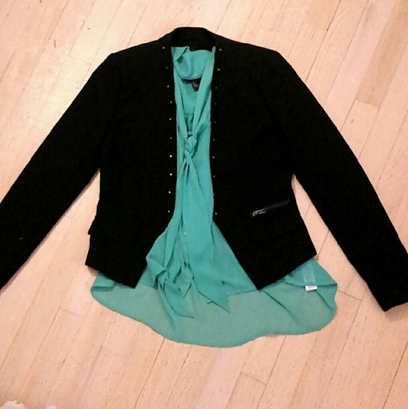 Chic Studded Black Suit Jacket