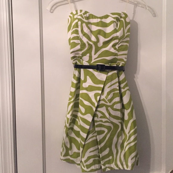 Strapless green & white mini cocktail dress