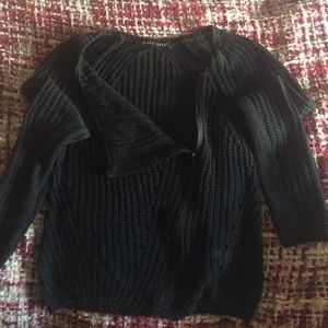 Cable knit moto style sweater jacket