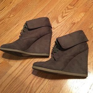 Brown wedge booties