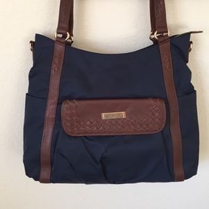 Lily Jade Cailin Diaper bash in Navy & brandy trim
