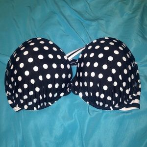 Swim top with black and white polka dots