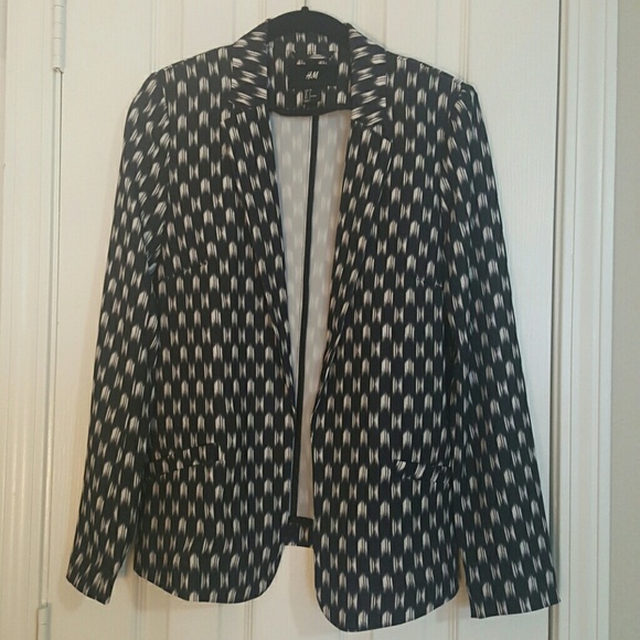 H&M Open Front Blazer Black/White Print 6