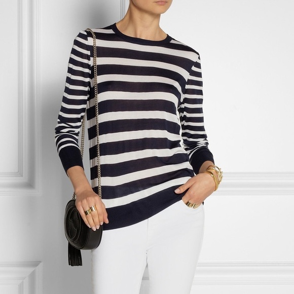Equipment Silk Stripe Sweater in Navy and White