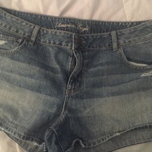 Distressed denim shorts