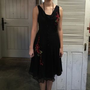 Vintage Dress with red floral embroidery