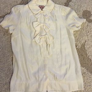 Juicy Couture White Metallic Striped Bow Blouse
