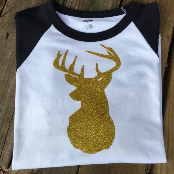 Raglan T-shirt with Gold glitter deer