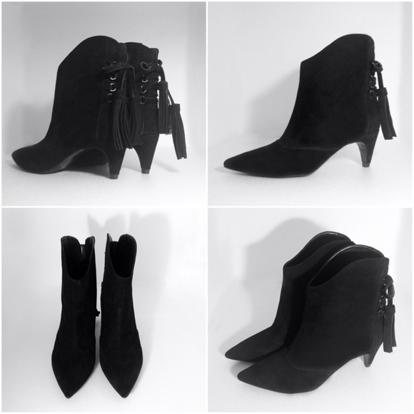 Zara Leather Lace Up Tassel Ankle Boots - Picture 2 of 4