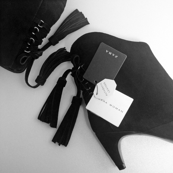 Zara Leather Lace Up Tassel Ankle Boots - Picture 3 of 4