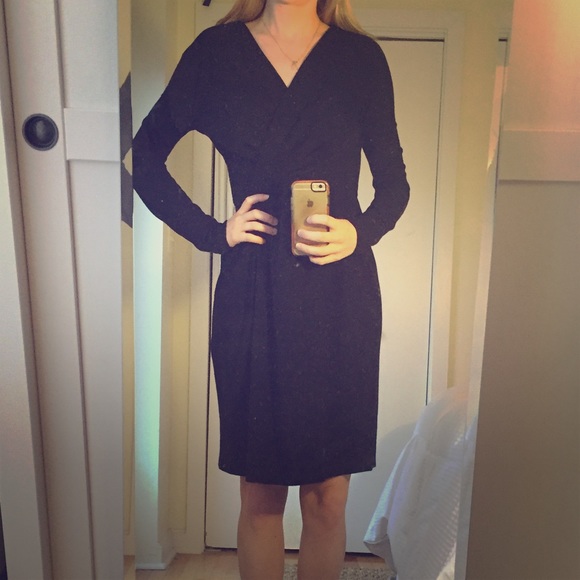 DKNY black wool faux-wrap dress - size s