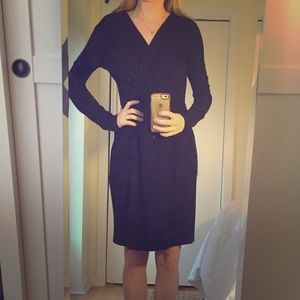 DKNY black wool faux-wrap dress - size s