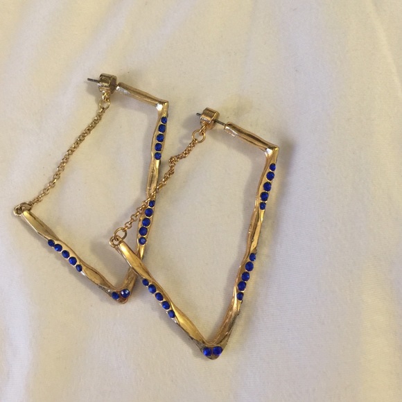 Gold and blue rectangle earrings-sold in bundle - Picture 1 of 3