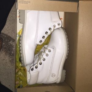 All white timberland boots