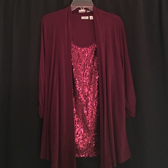 Ruby Red Sequin tank with cardigan