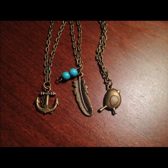 Jewelry - Bird anchor or feather bronze necklace choose one