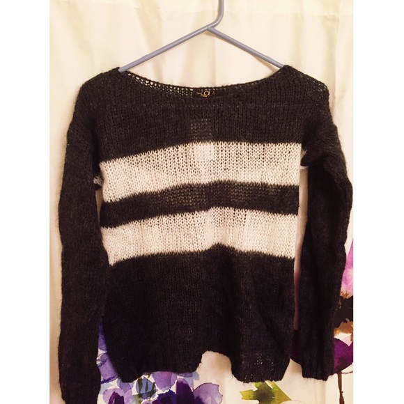 LOLA Gray and White Striped Sweater