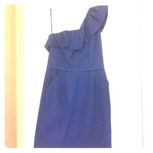 One shoulder, blue cocktail dress