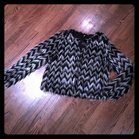 H&M Black and White Faux Fur Coat