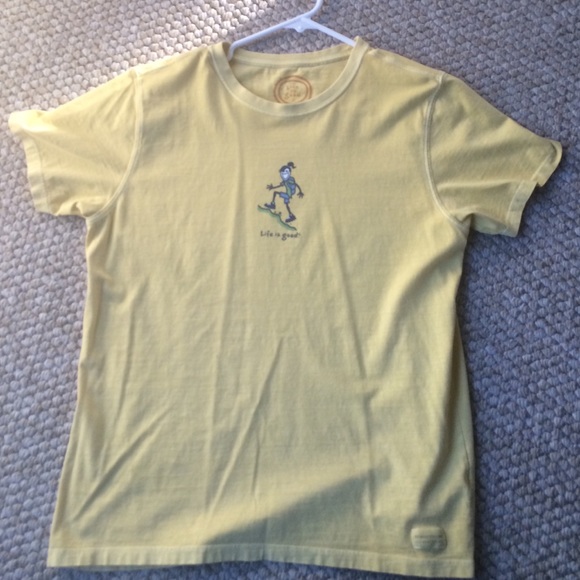 Life is Good Yellow Shirt with Hiker.