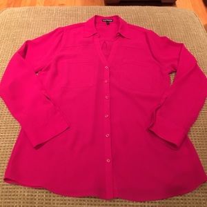 Express hot pink chiffon button down
