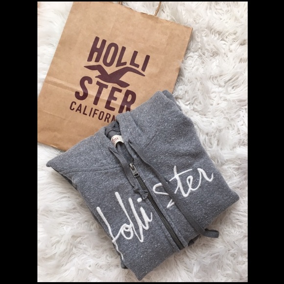 Hollister Jackets & Blazers - Grey and White zip-up Hollister jacket