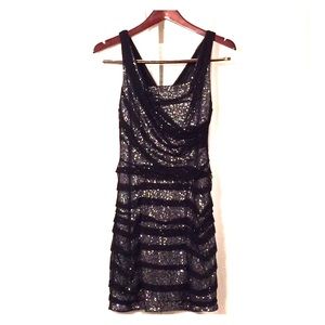 Silver Sequin Black Mesh Express Dress