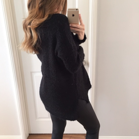 Sold • Black Fuzzy V-Neck Sweater - Picture 2 of 4
