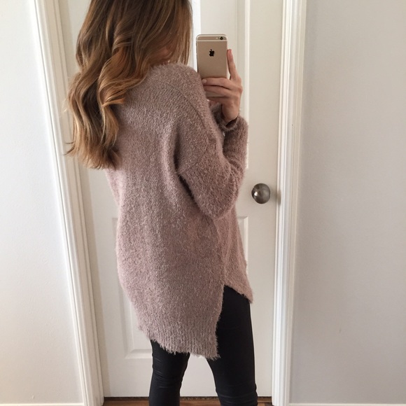 Sold • Mocha Fuzzy V-Neck Sweater - Picture 2 of 4