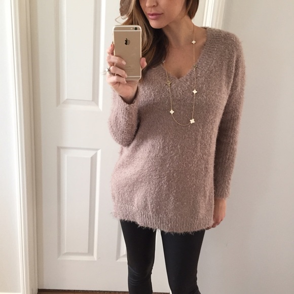 Sold • Mocha Fuzzy V-Neck Sweater - Picture 4 of 4