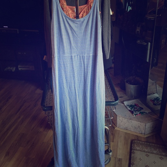 GAP Dresses & Skirts - Gap Blue & White Striped Maxi Cotton Blend Dress