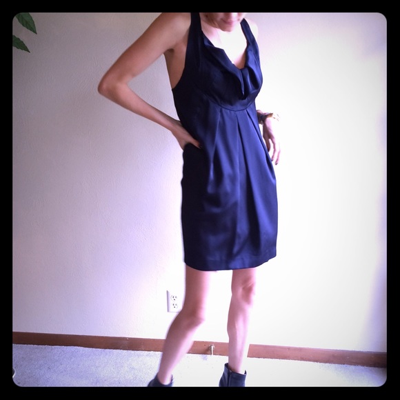 Fantastic navy silk-feel party cocktail dress s m