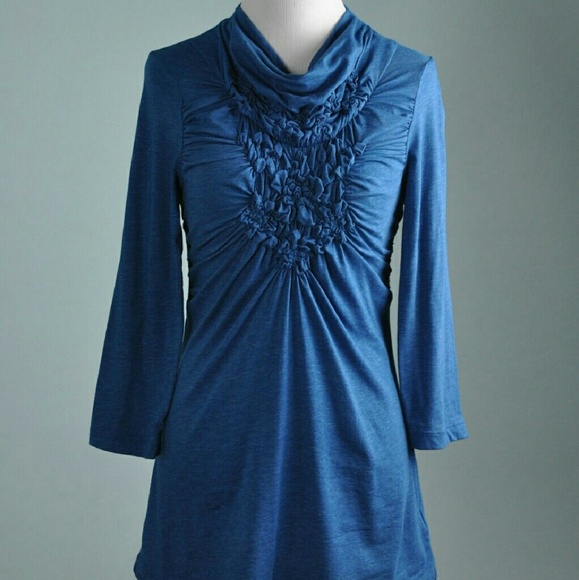 Anthropologie Tops - Soft Scrunch Cowl Neck Top Teal Anthropologie