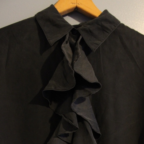 Black Vintage Silk Ruffle Blouse