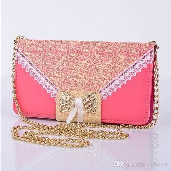 iPhone 6/6s Lace Bow Wallet Leather Case Hot Pink - Picture 1 of 4