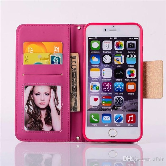 iPhone 6/6s Lace Bow Wallet Leather Case Hot Pink - Picture 2 of 4