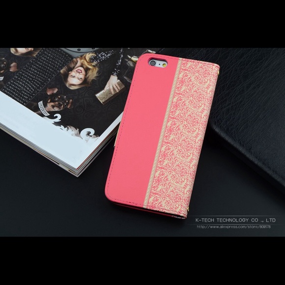 iPhone 6/6s Lace Bow Wallet Leather Case Hot Pink - Picture 3 of 4