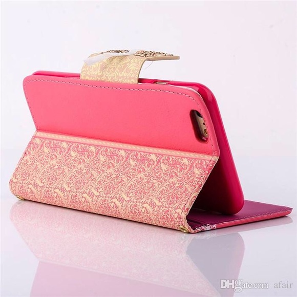 iPhone 6/6s Lace Bow Wallet Leather Case Hot Pink - Picture 4 of 4