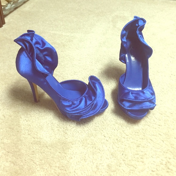 Royal Blue Satiny Peep Toe High Heels