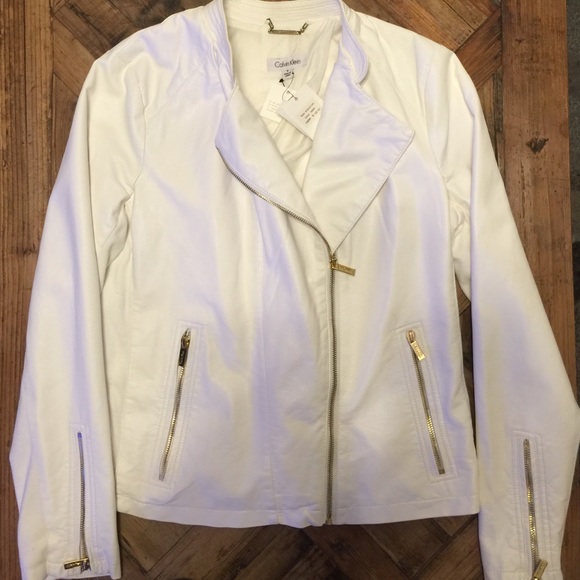 Calvin Klein asym zip pleather jacket - white