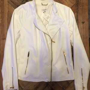 Calvin Klein asym zip pleather jacket - white