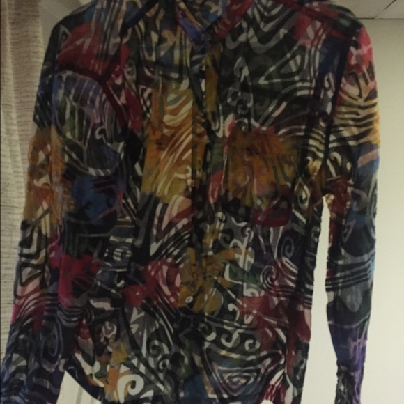 Mesh Floral Printed Button Down - Picture 3 of 3