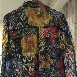 Mesh Floral Printed Button Down