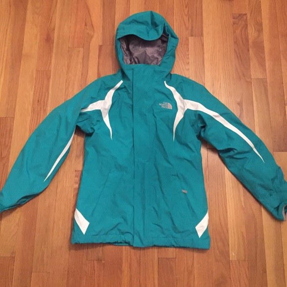 Girls teal north face snow jacket